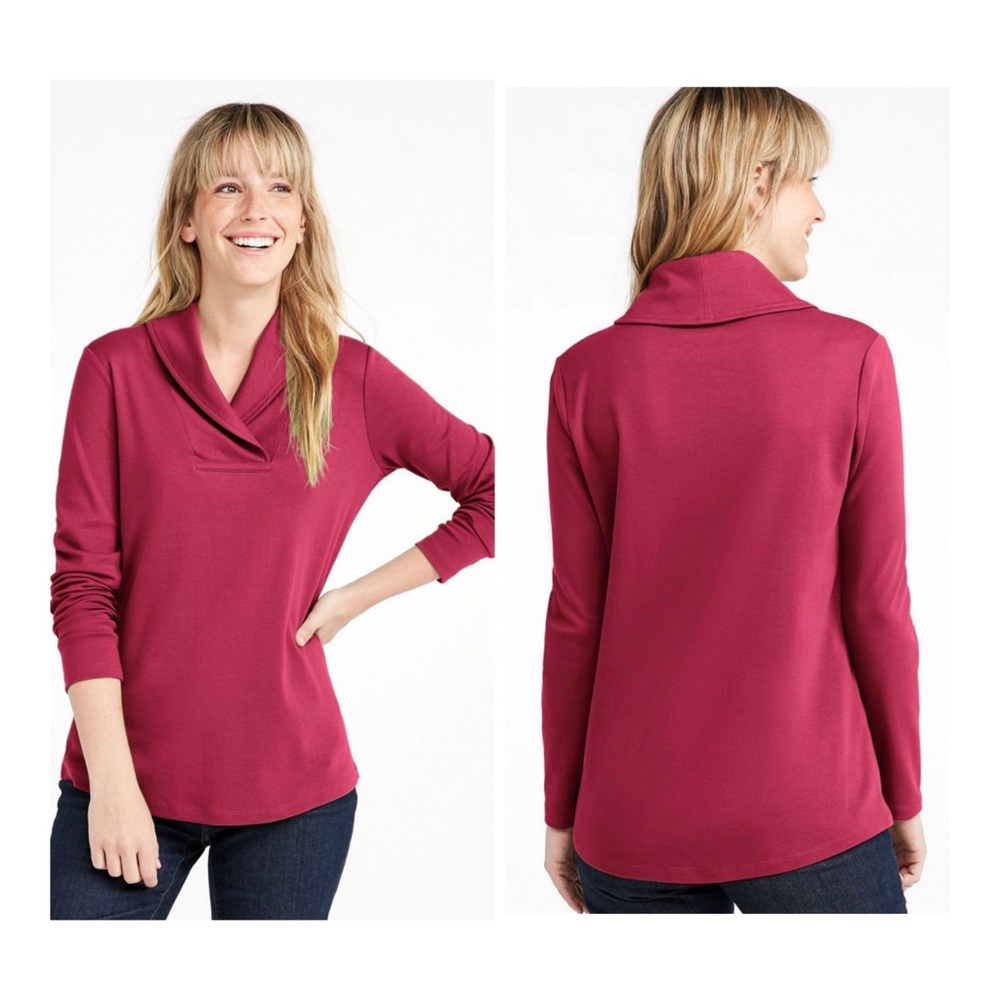 L.L. Bean Women's Cranberry Long Sleeve Shawl Collar Pullover Top Size XL
